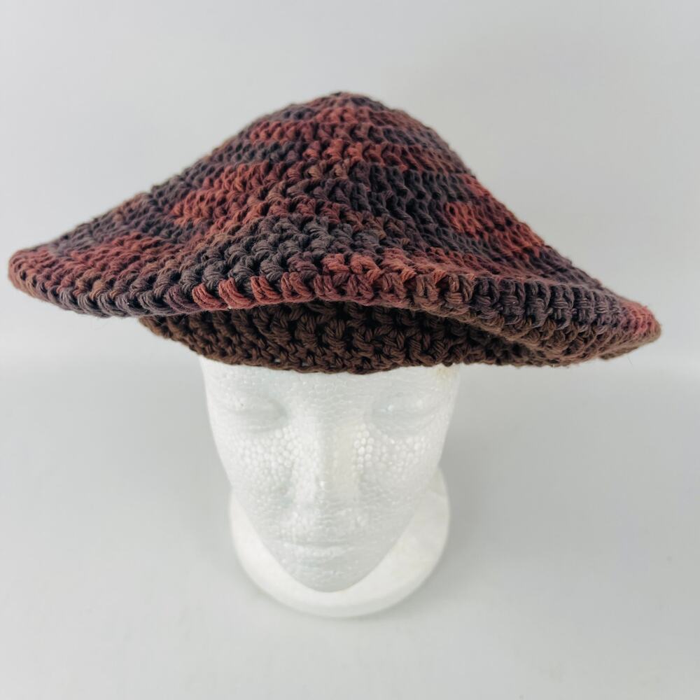 Handmade Crochet Beret Slouch Round Hat Rust Brown